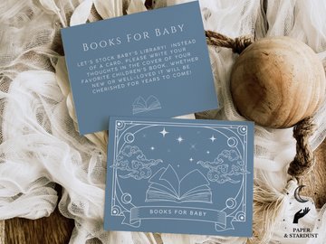 Books For Baby Shower Invitation Insert | Tarot Inspired Baby Shower Insert (Blue)