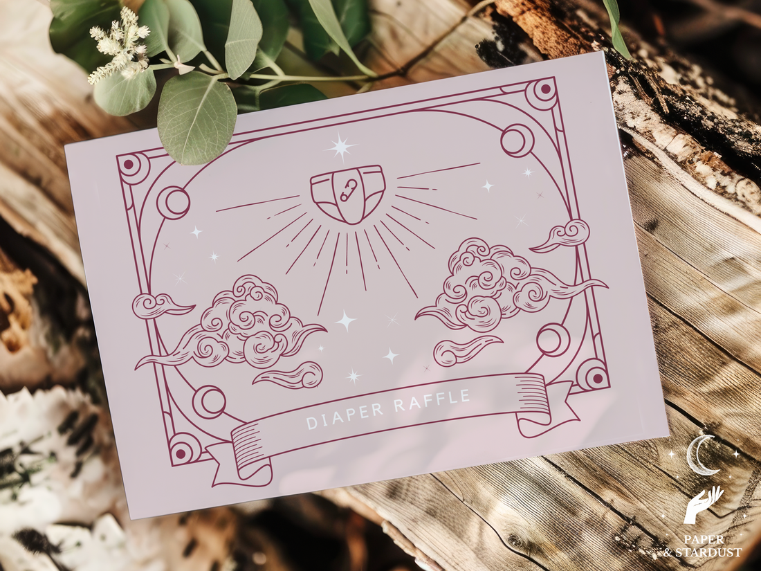 Diaper Raffle Baby Shower Invitation Insert | Tarot Inspired Baby Shower Insert (Pink)