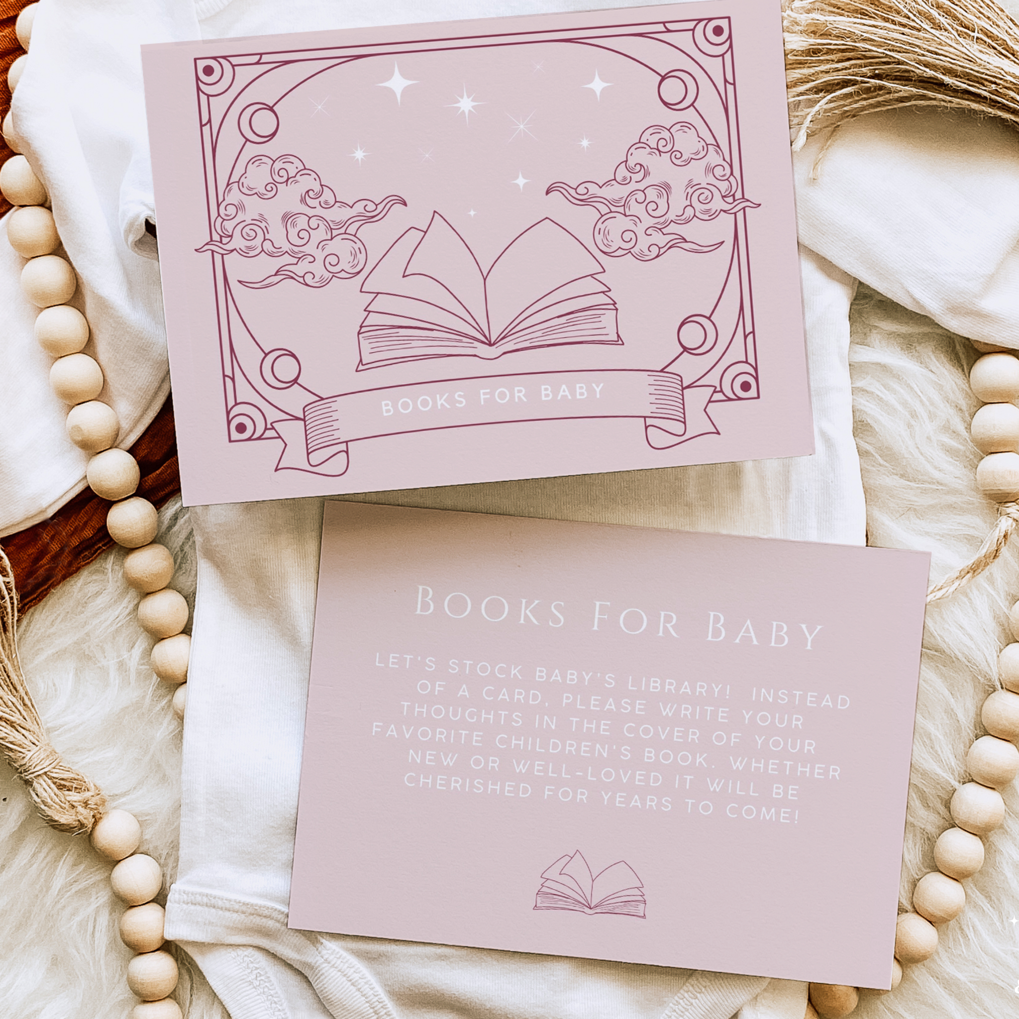 Books For Baby Shower Invitation Insert | Tarot Inspired Baby Shower Insert (Pink)